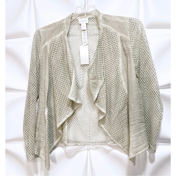 Chico's 0 Sz S Beige Green Mesh Open Draped Jacket NEW - Picture 4 of 8
